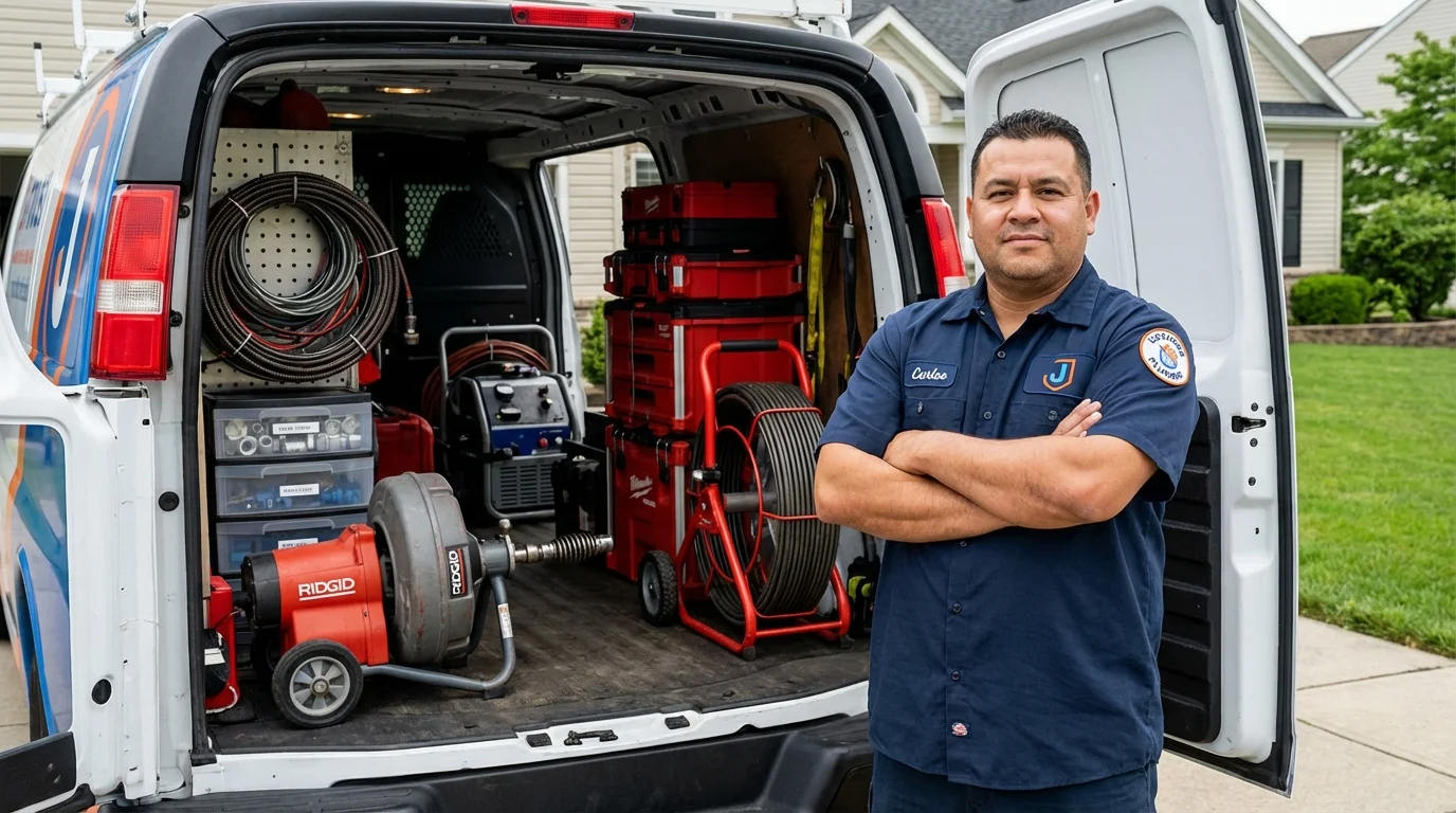 Professional drain cleaning equipment and Johns Plumbing LLC plumber in Woodbury