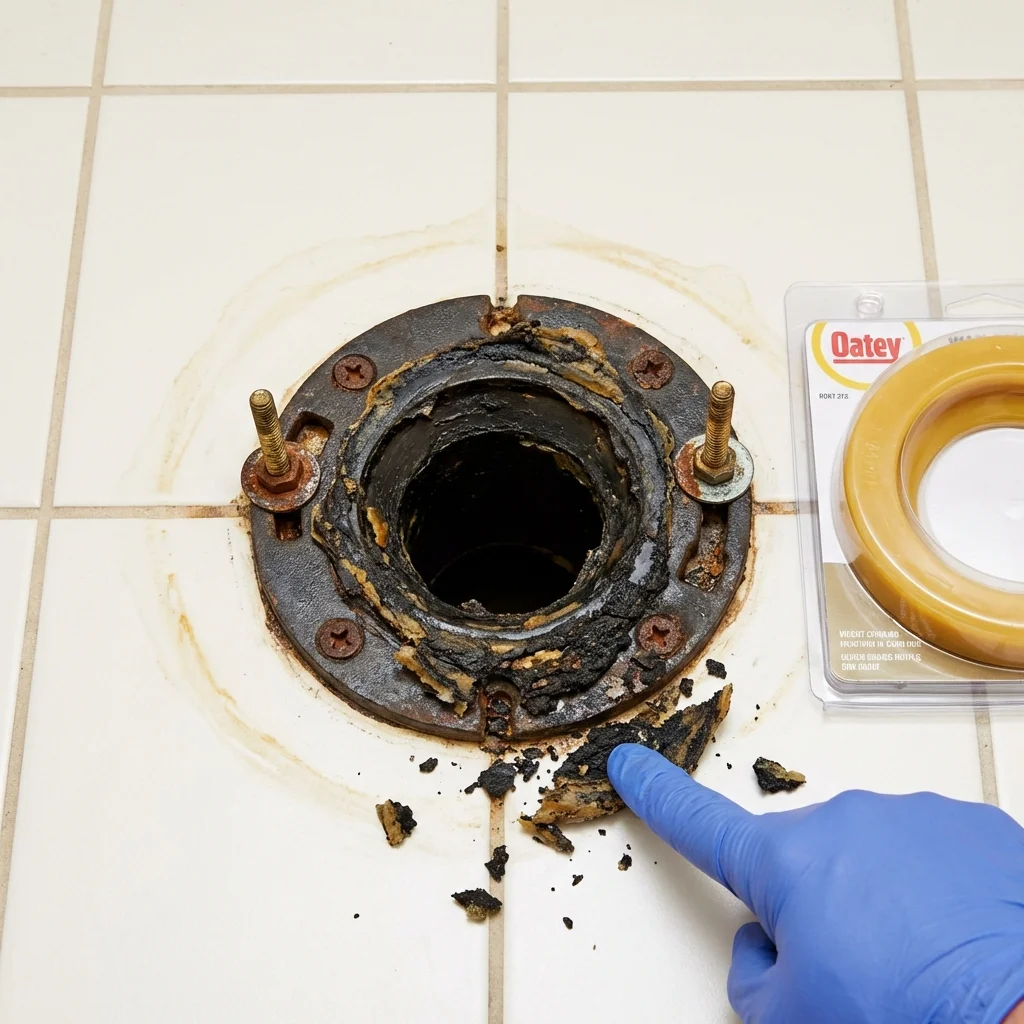 Failed wax ring showing water seepage at the base of a toilet in a Woodbury, NJ home
