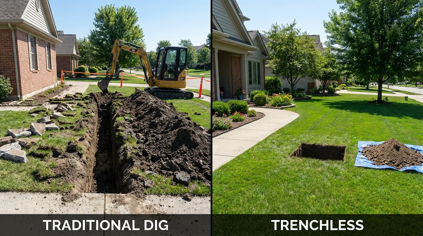 Trenchless sewer repair with minimal yard damage versus traditional excavation in Woodbury, NJ